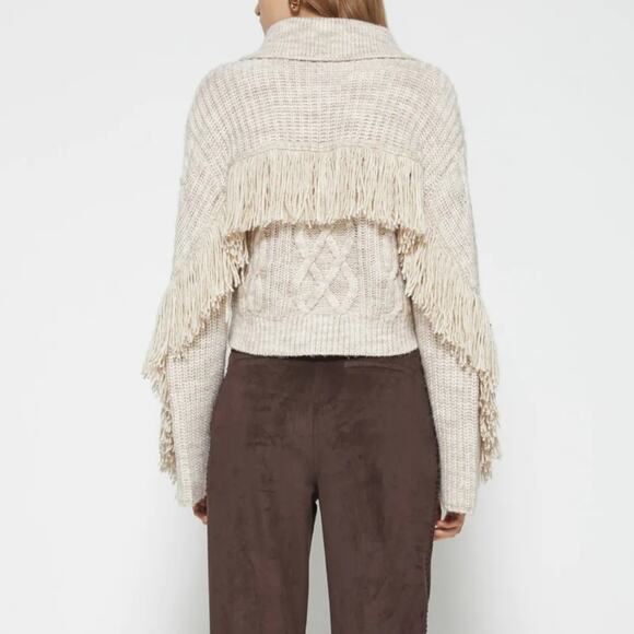 Jonathan Simkhai Kara Fringe Knit Polo in Tan Melange Size Small - Picture 4 of 11